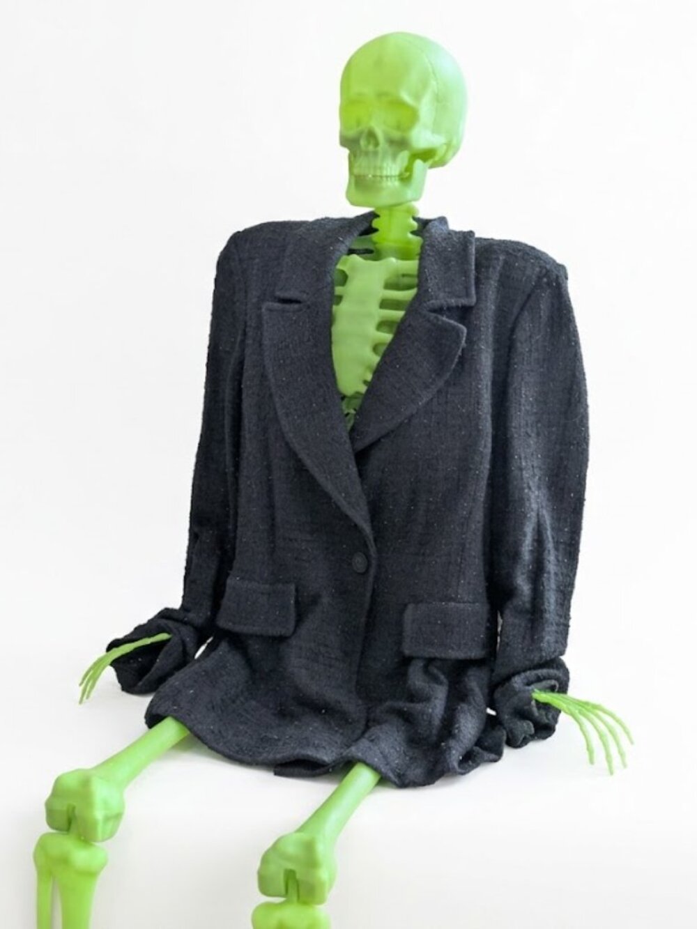 St. John Collection Black Wool Blend Knit Blazer Jacket Embellished Button 10